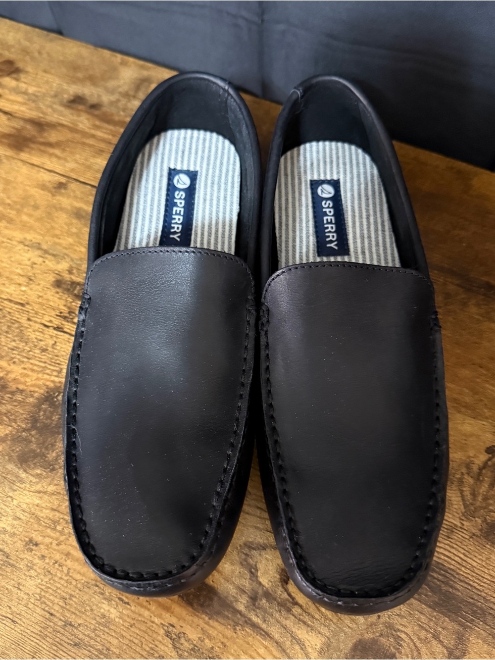 Sperry Men’s Black Leather Moc Toe Slip-Ons